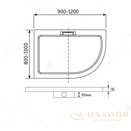 душевой поддон rgw gws 03150482-01l из искусственного камня gws-41l 120х80, белый