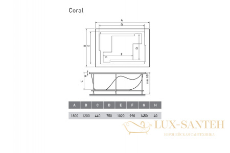 ванна акриловая vayer coral 180х120